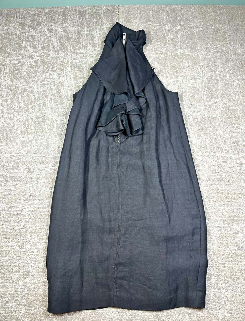 Club Monaco Black Sleeveless High Neck Ruffle Sheath Knee Dress Size 0